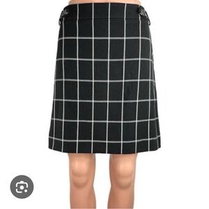 LOFT Black Windowpane A-Line Skirt with White Grid